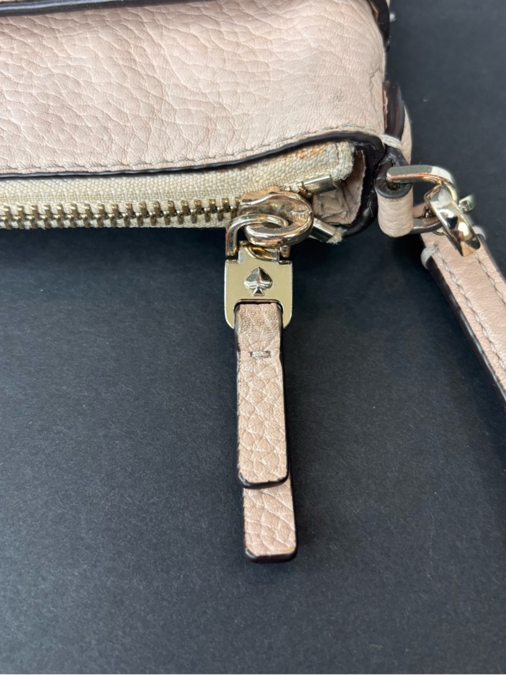 Kate Spade Polly Small Swing Pack Neutral Pink Pebbled Leather Crossbody Bag. - Picture 9 of 16